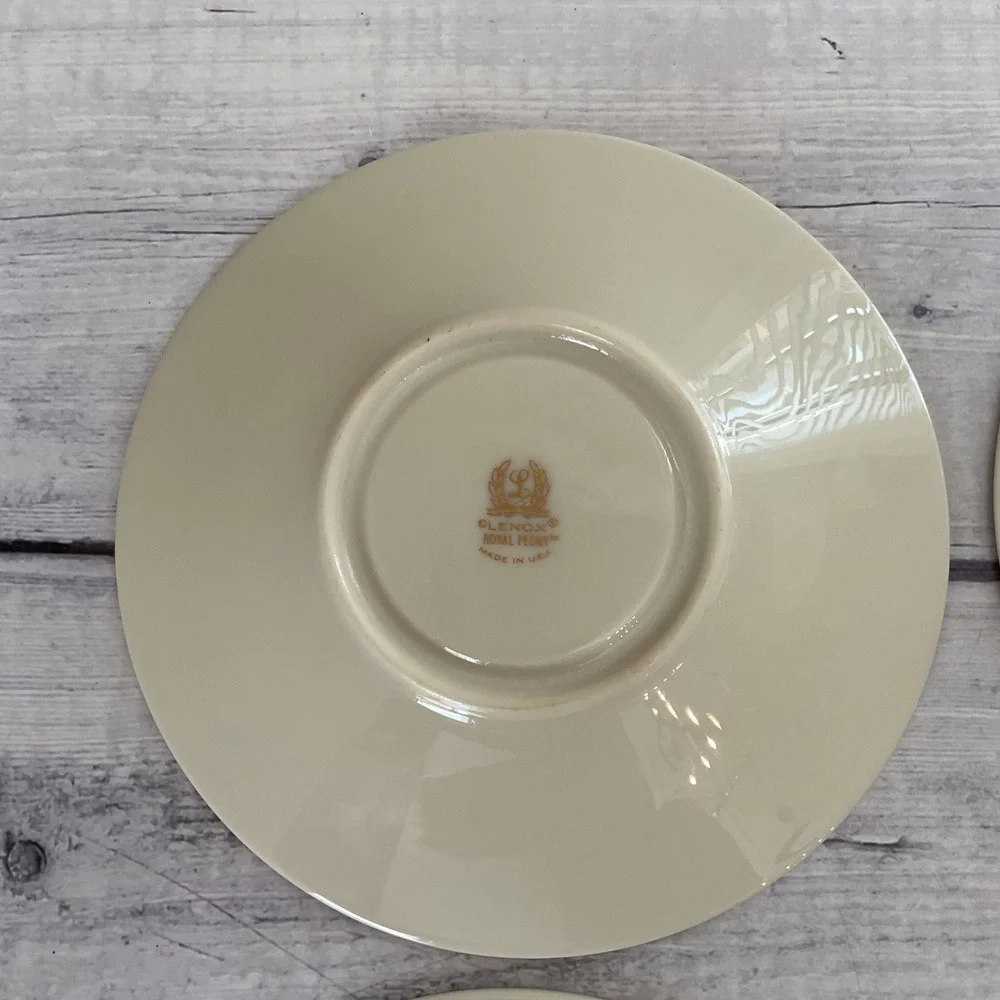 Lenox Royal Peony Saucers Set of 4 Ivory Navy Pink Floral Gold Trim Made in USA